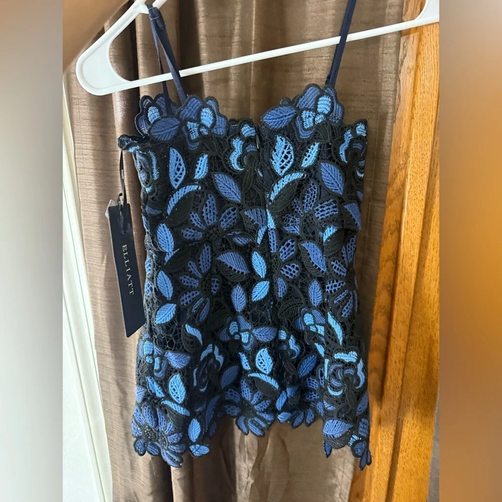 Elliatt Black Blue Floral Lace Girls Dress Size 2 Party Wedding Flower Girl NWT
